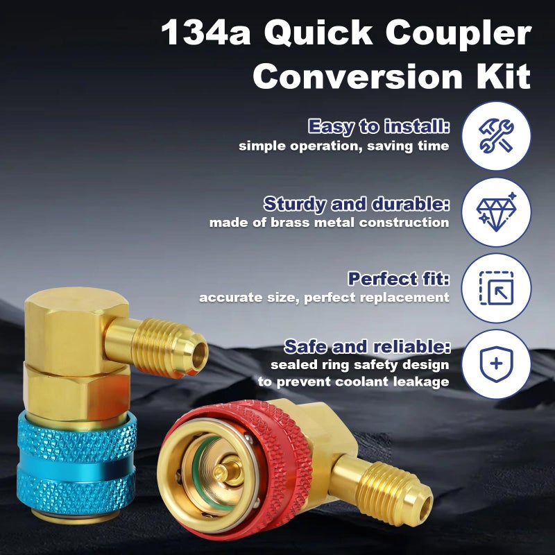 Ketofa 134a Quick Coupler, AC R134a Adapter Fittings Quick Connector, 1/4" SAE Male Flare High/Low A/C Freon Manifold Gauge Hose Conversion Kit - Image 5